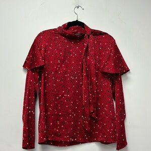 ZARA red satin blouse for women with long sleeves and heart print talla M